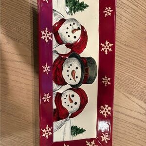 St. Nicholas Square Snowman Tray with Red Accents